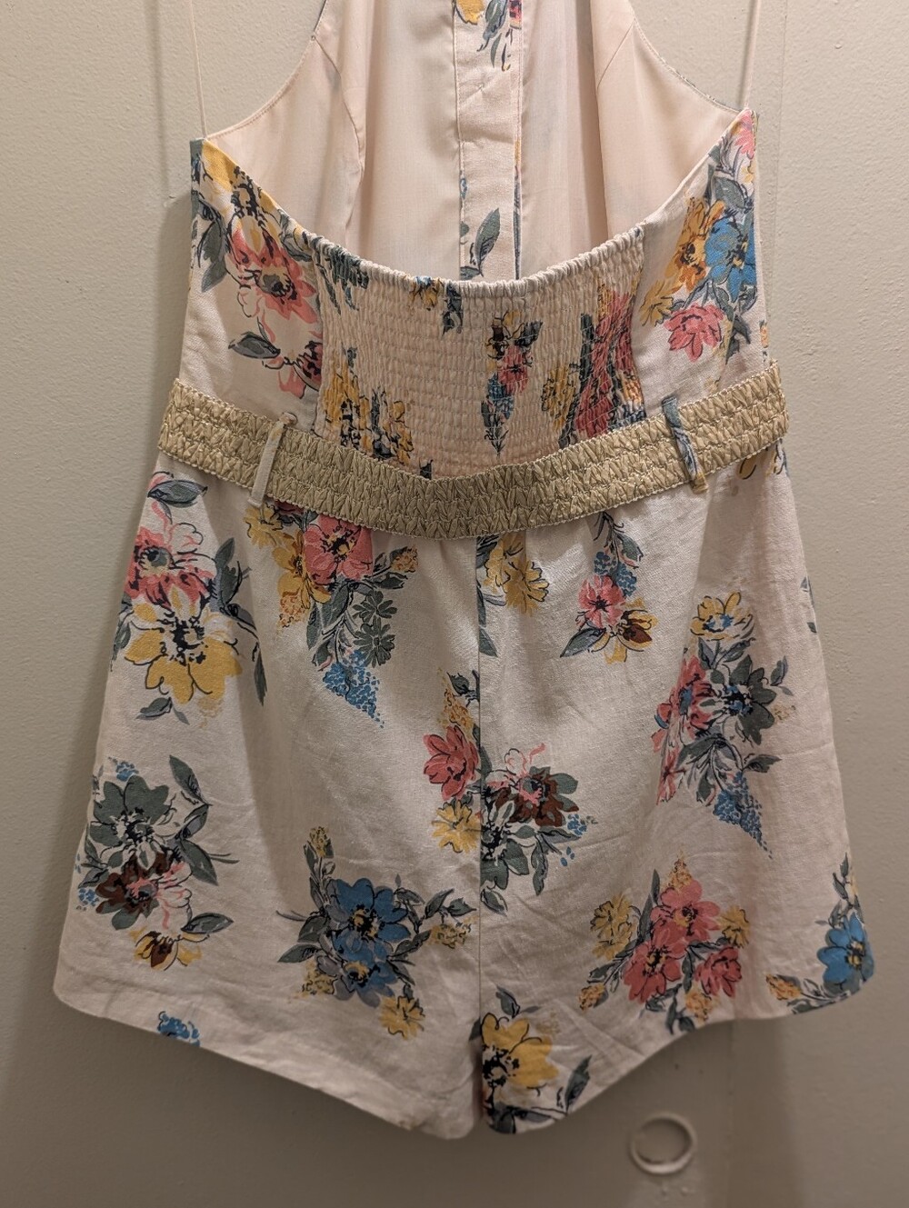 House of Harlow 1960 Ivory Floral Linen Blend Halter Romper Shorts- 12 - Picture 9 of 16
